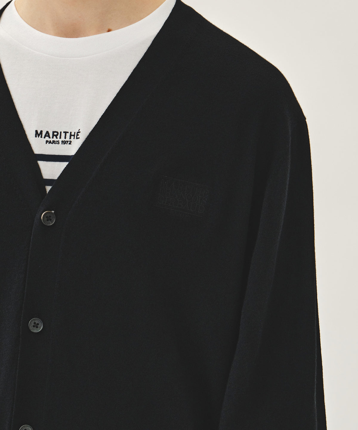 Marithe & Francois Girbaud - Small Classic Logo V-neck Knit Cardigan (Black) product image 4 | TRAB K-Fashion Australia