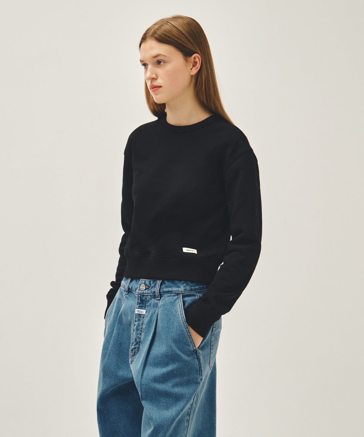 Marithe & Francois Girbaud - Basic Crop Sweatshirt (Black) product image 2 | TRAB K-Fashion Australia