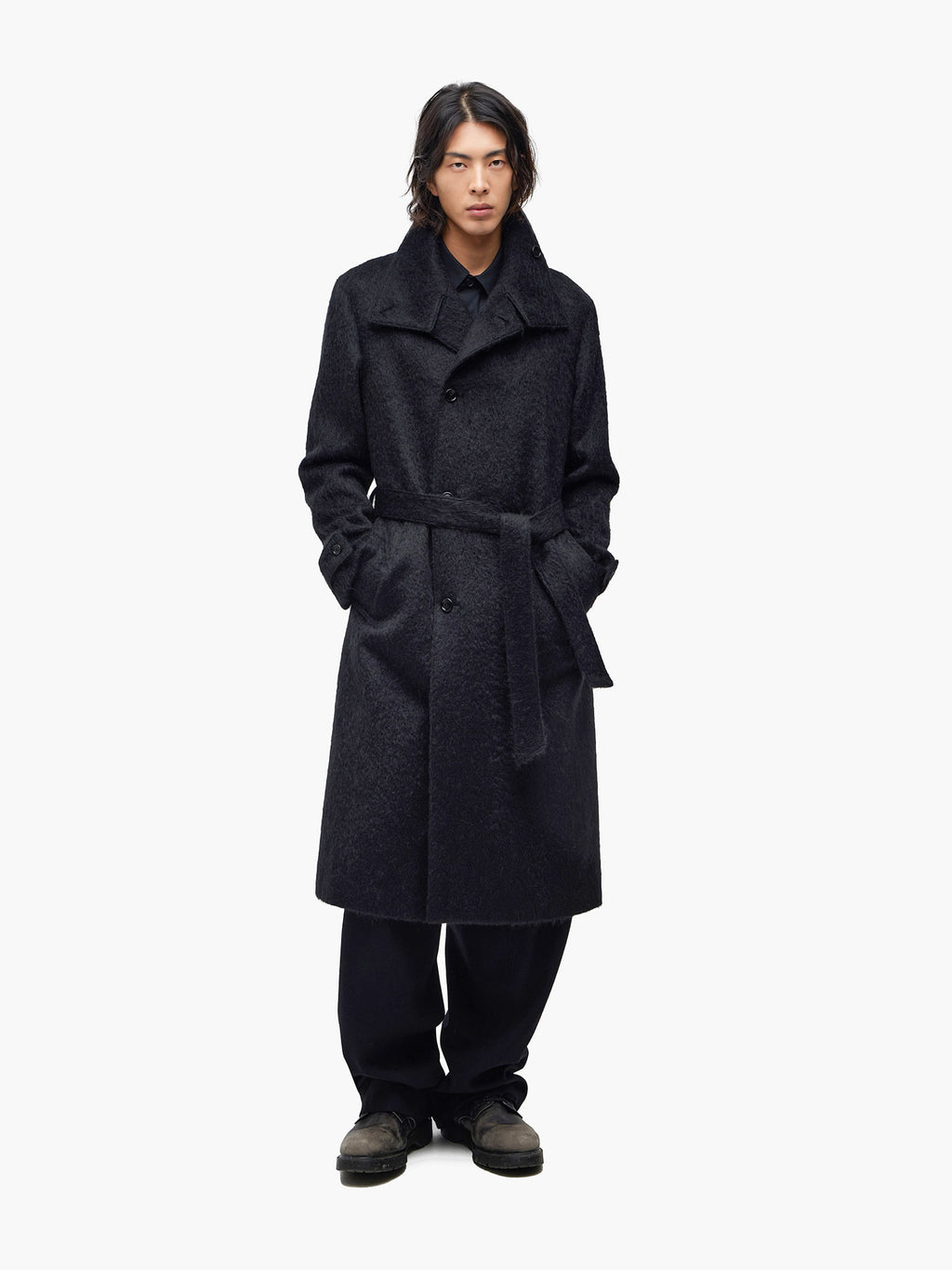 Jiyong Kim - Brushed Alpaca High-Neck Coat (Black) product image 1 | TRAB K-Fashion Australia