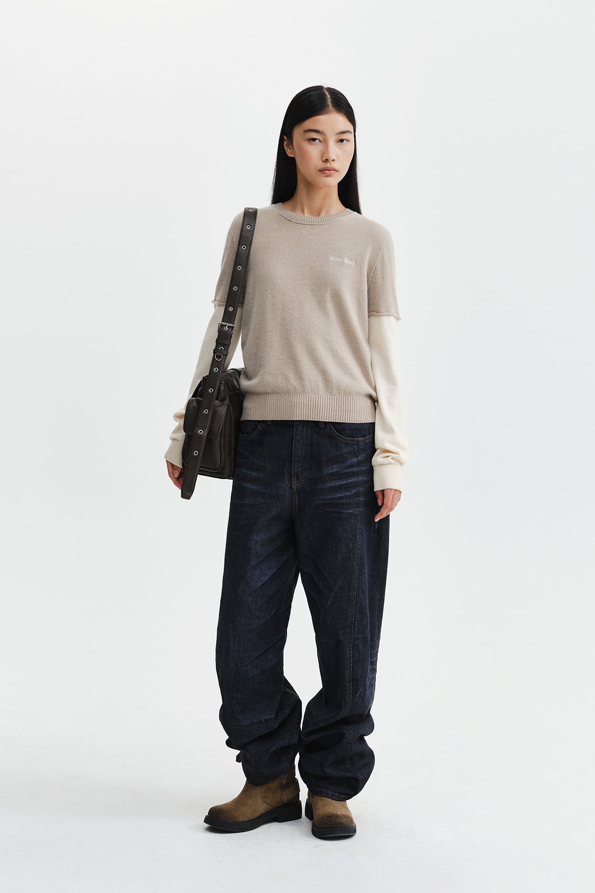 Matin Kim - Cashmere Blended Two Tone Knit Pullover (Beige) product image 10 | TRAB K-Fashion Australia