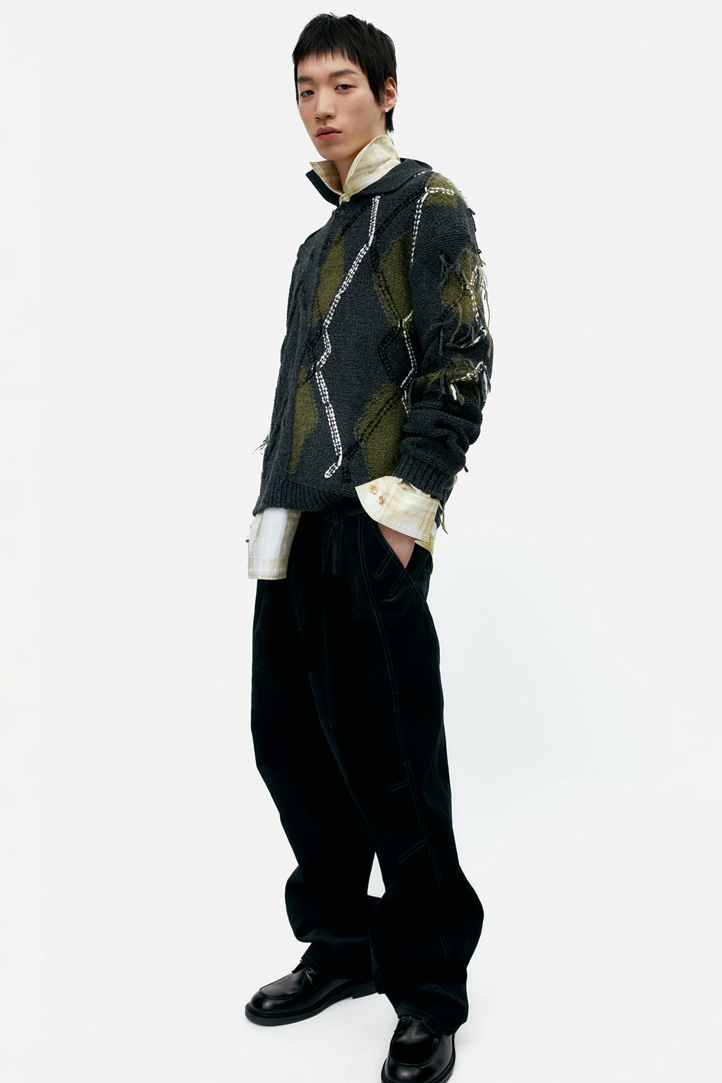 Andersson Bell - Argyle Fisherman Polo Sweater (Charcoal) product image 3 | TRAB K-Fashion Australia