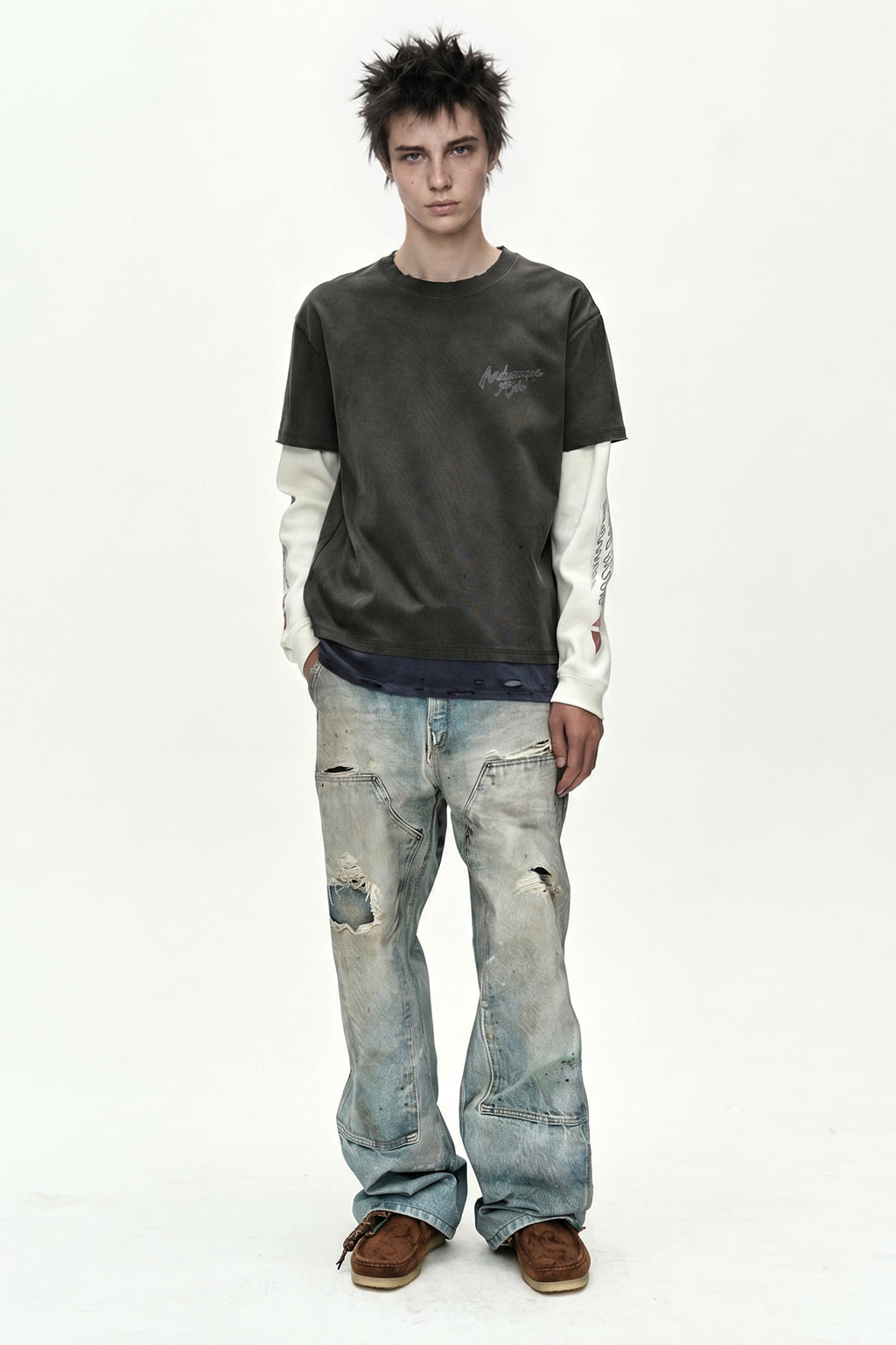 Andersson Bell - Distress Layered Long Sleeve T-Shirt (charcoal) (Charcoal) product image 2 | TRAB K-Fashion Australia