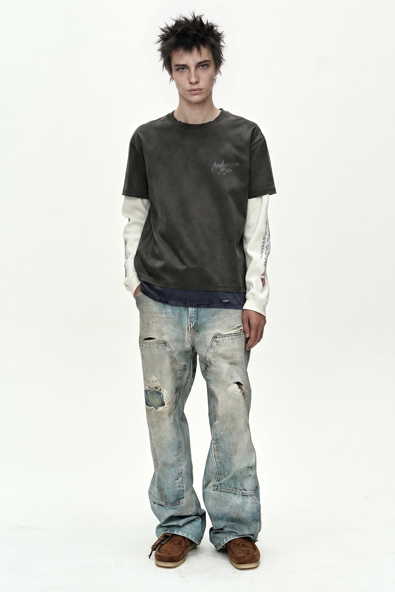 Andersson Bell - Distress Layered Long Sleeve T-Shirt (charcoal) (Charcoal) product image 2 | TRAB K-Fashion Australia