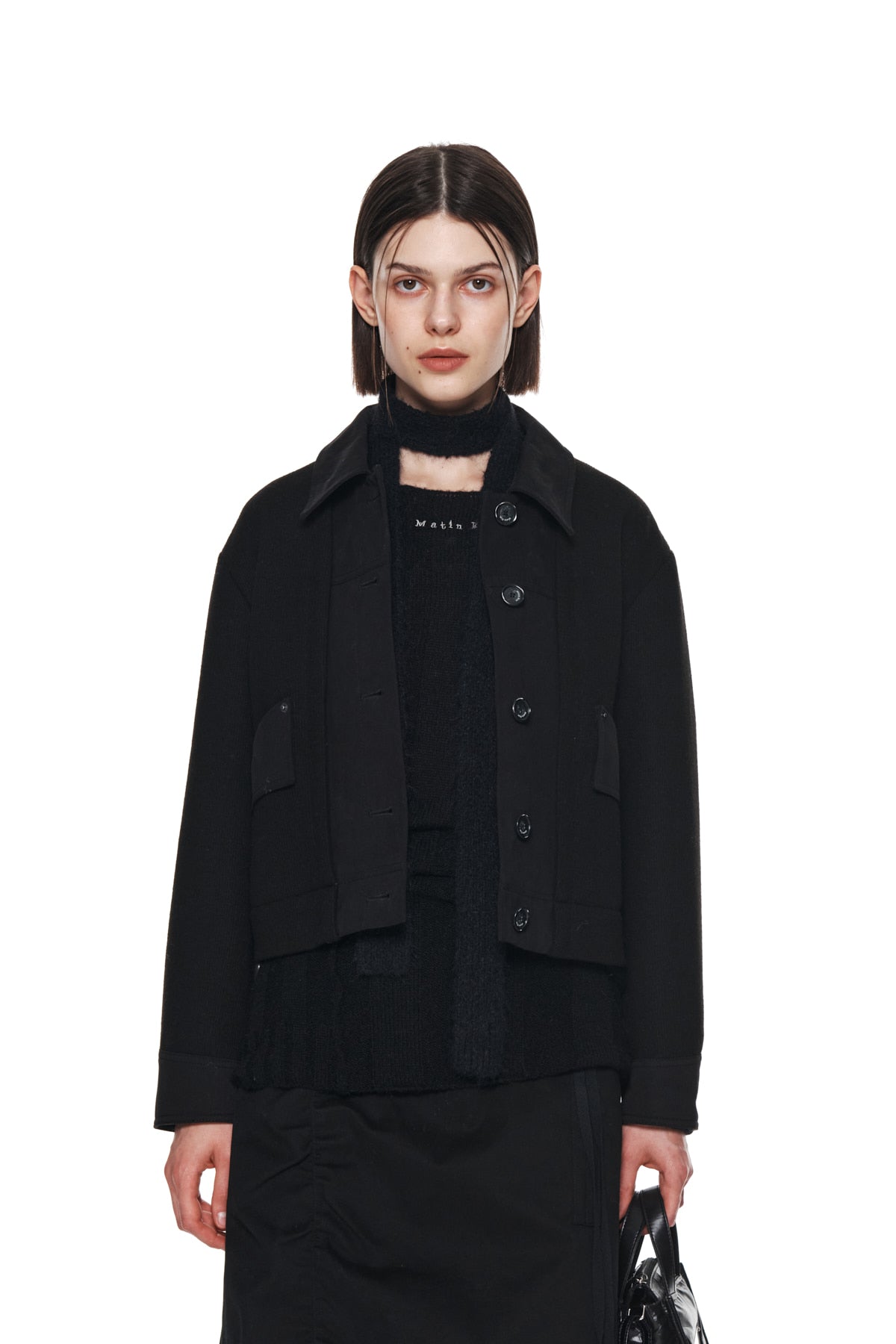Matin Kim - Knit Mixed Trucker Jacket (Black) product image 5 | TRAB K-Fashion Australia