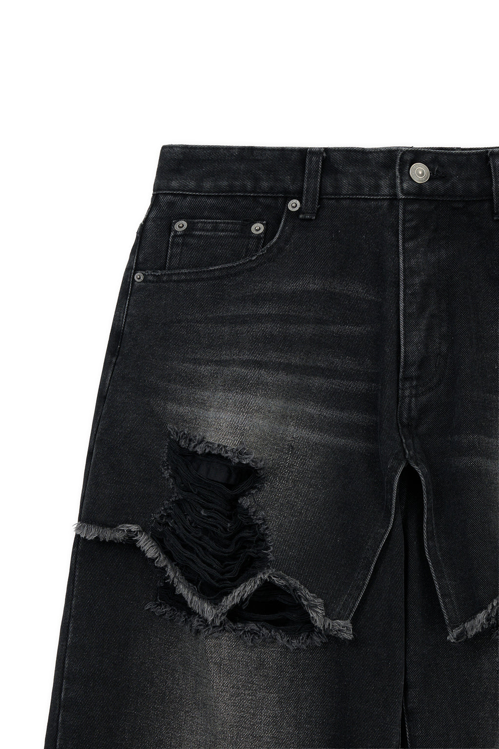 Matin Kim - Front Layered Distressed Denim Pants (Black) product image 3 | TRAB K-Fashion Australia