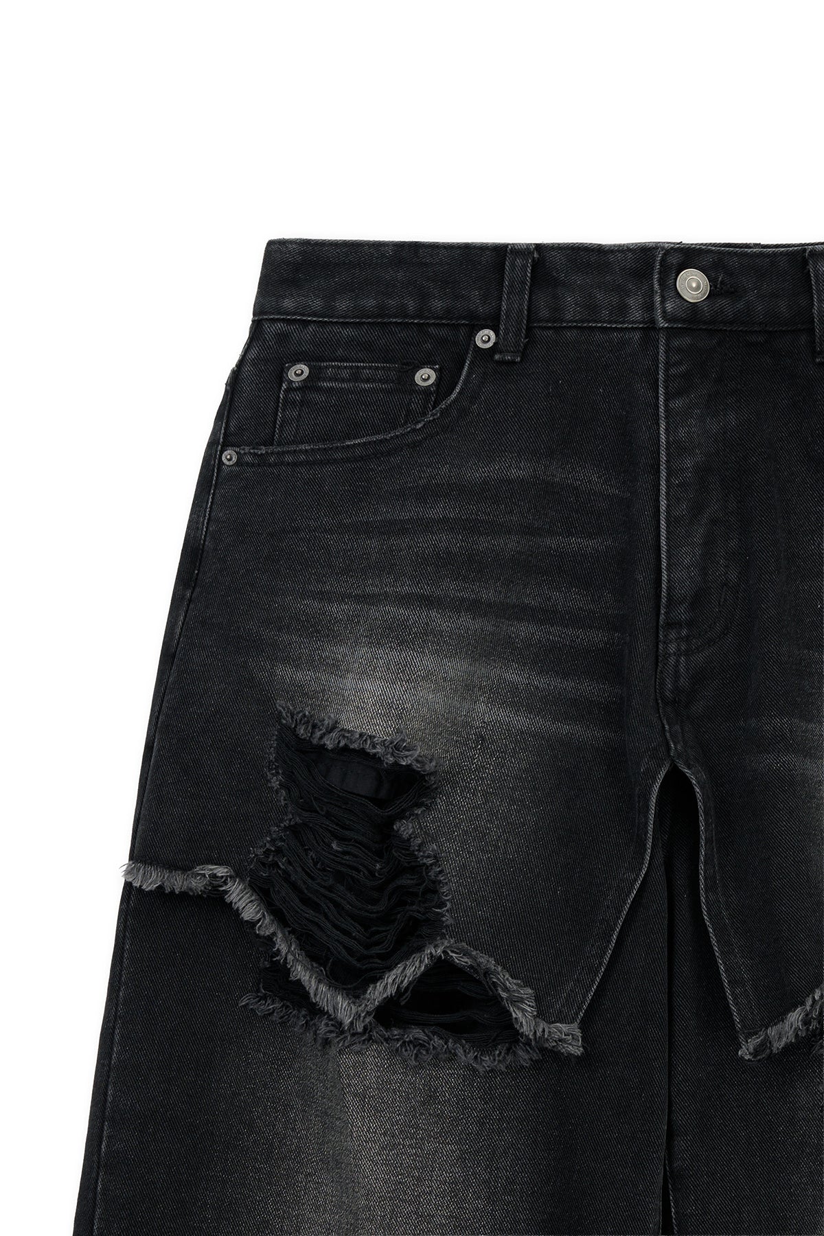 Matin Kim - Front Layered Distressed Denim Pants (Black) product image 3 | TRAB K-Fashion Australia