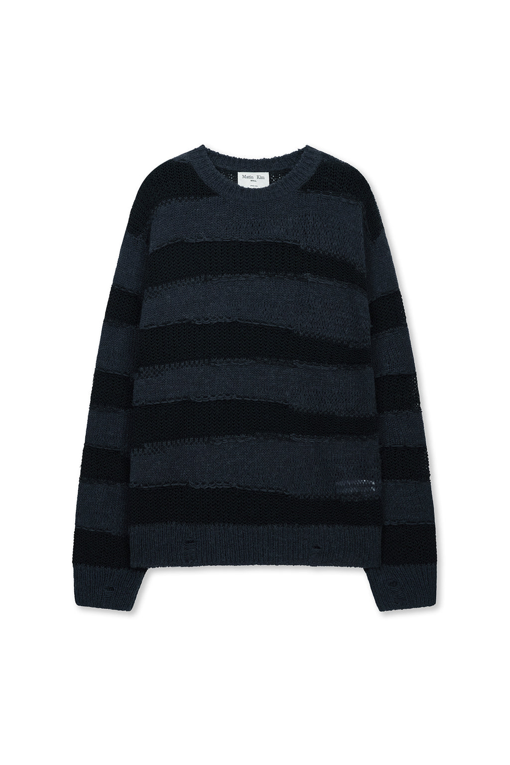 Matin Kim - Texture Block Stripe Knit Pullover (Navy) product image 1 | TRAB K-Fashion Australia