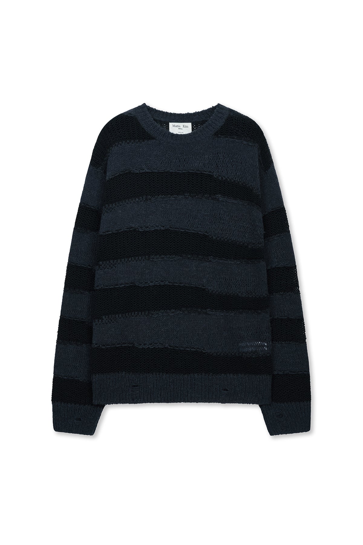 Matin Kim - Texture Block Stripe Knit Pullover (Navy) product image 1 | TRAB K-Fashion Australia