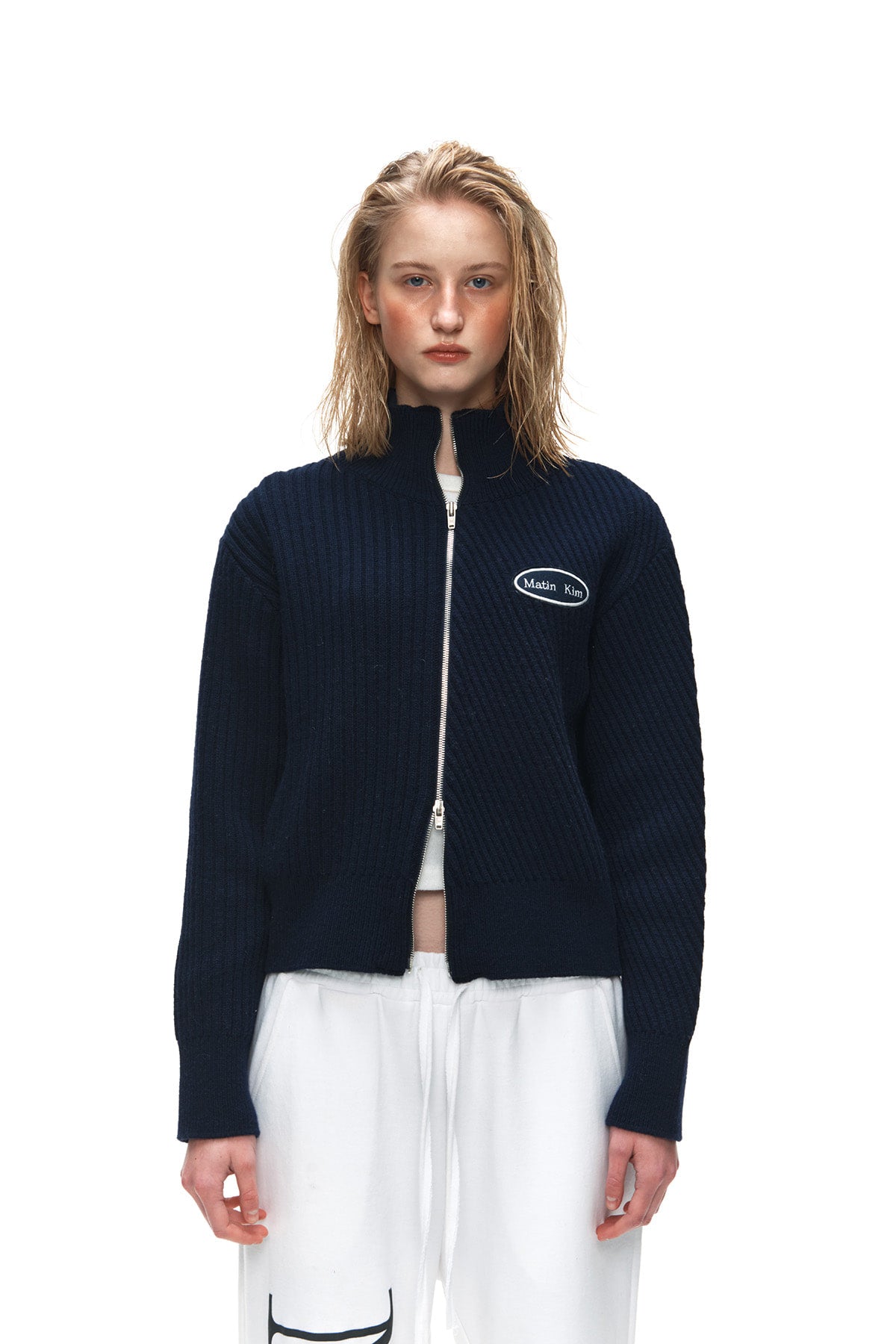 Matin Kim - High Neck Zip Cardigan (Navy) product image 5 | TRAB K-Fashion Australia