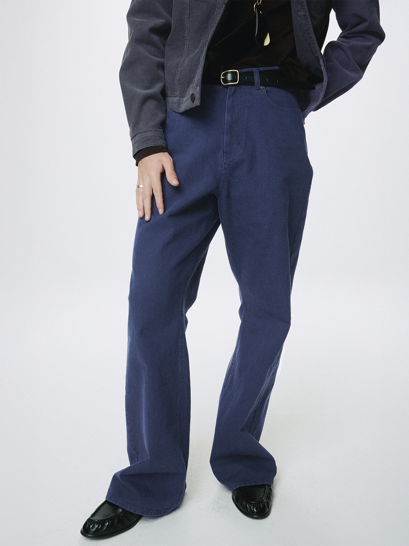 Tonywack - Washed Cotton Twill Loose Flared Jeans (Purple Blue) product image 1 | TRAB K-Fashion Australia