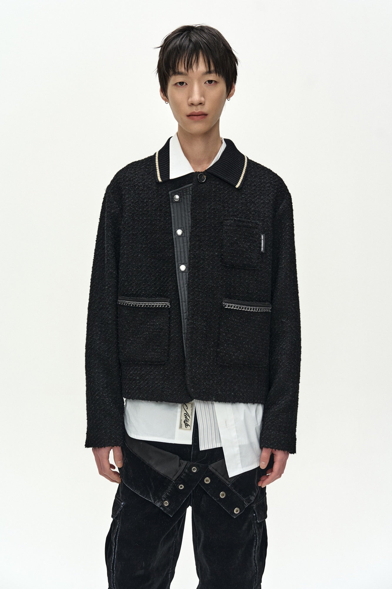 Andersson Bell - Knit Collar Tweed Cardigan (black) (Black) product image 4 | TRAB K-Fashion Australia