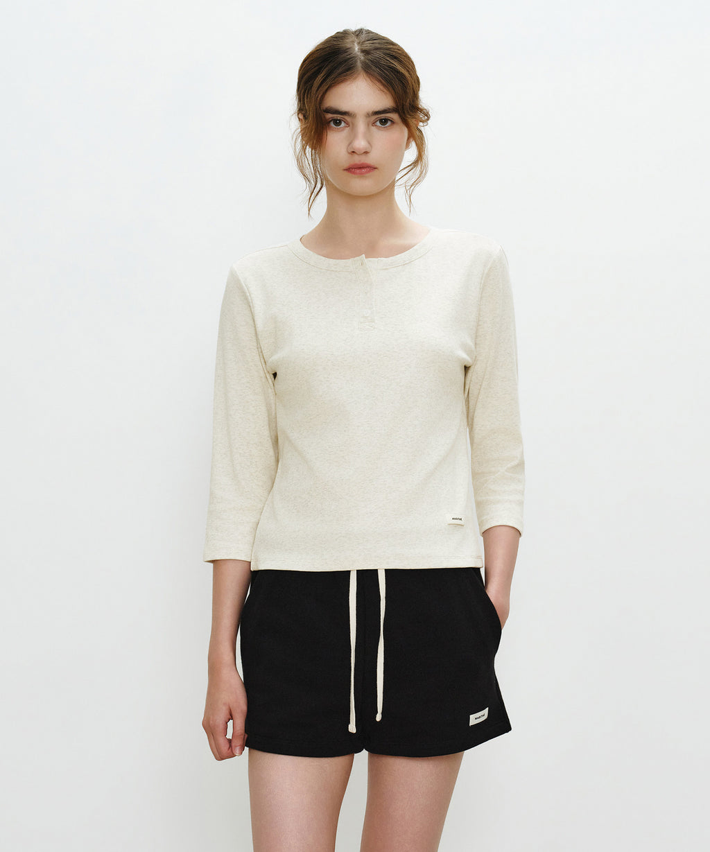 Marithe & Francois Girbaud - Basic Henley Neck 3/4 Sleeve (Oatmeal) product image 1 | TRAB K-Fashion Australia