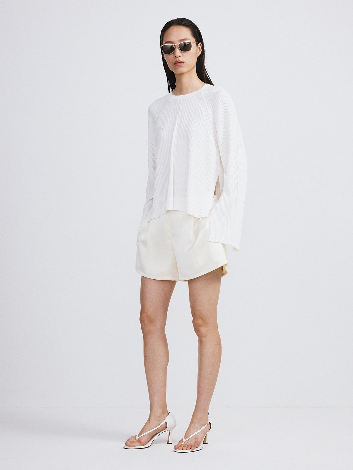 Recto - Slit-Cuffs Ribbed Knit Top (Ivory) product image 2 | TRAB K-Fashion Australia