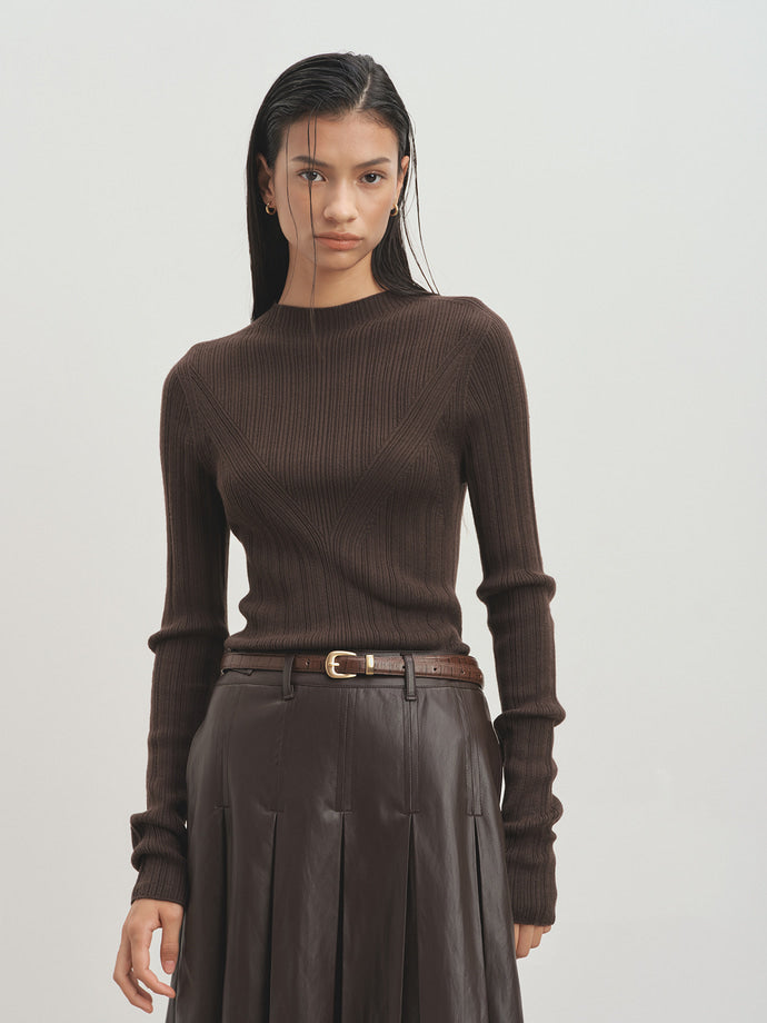 Tonywack - Faux Leather Pleated Midi Skirt (Brown) product image 5 | TRAB K-Fashion Australia