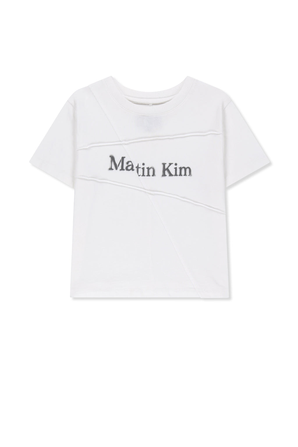 Matin Kim - Diagonal Cut Logo Crop Top (White) product image 1 | TRAB K-Fashion Australia