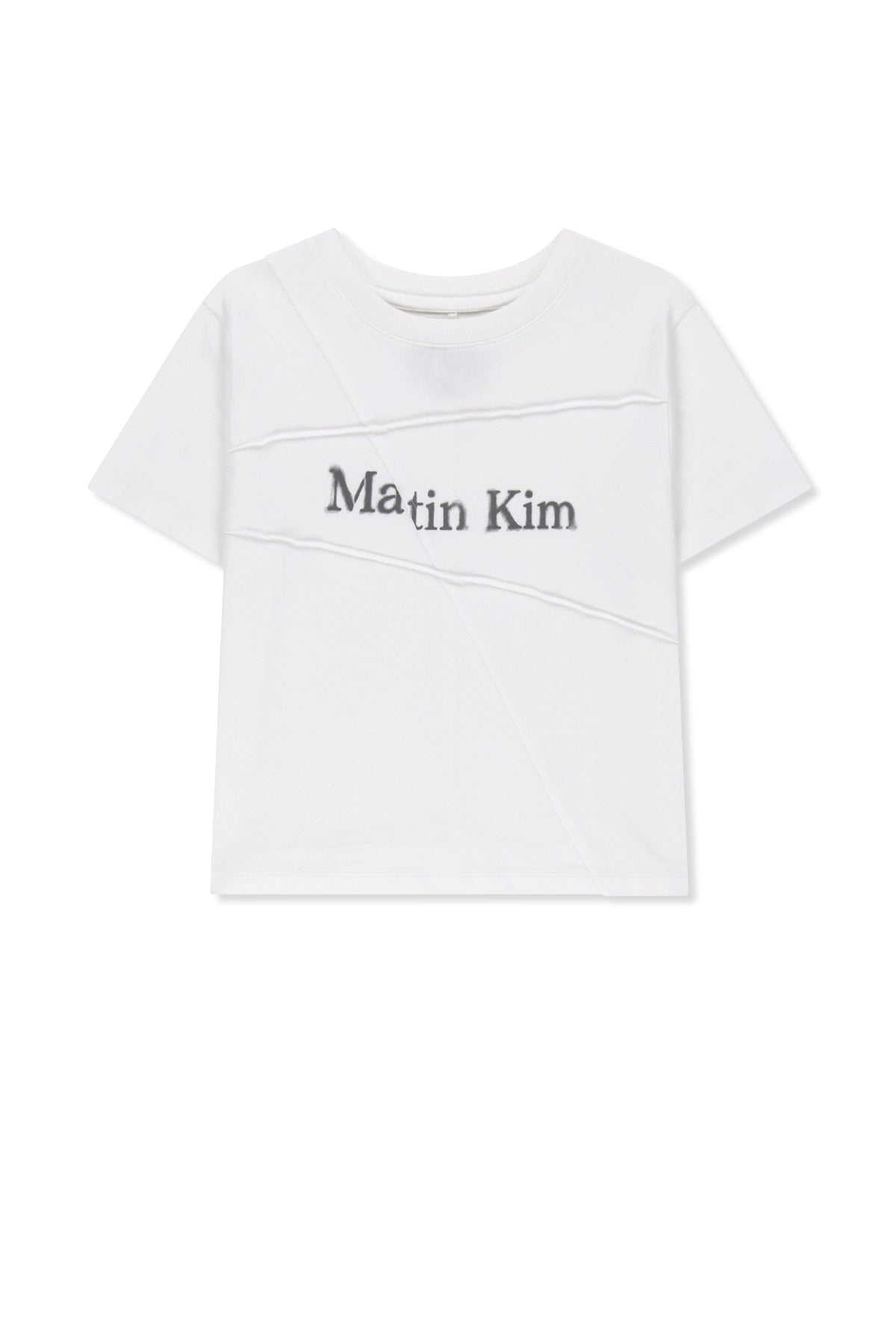 Matin Kim - Diagonal Cut Logo Crop Top (White) product image 1 | TRAB K-Fashion Australia