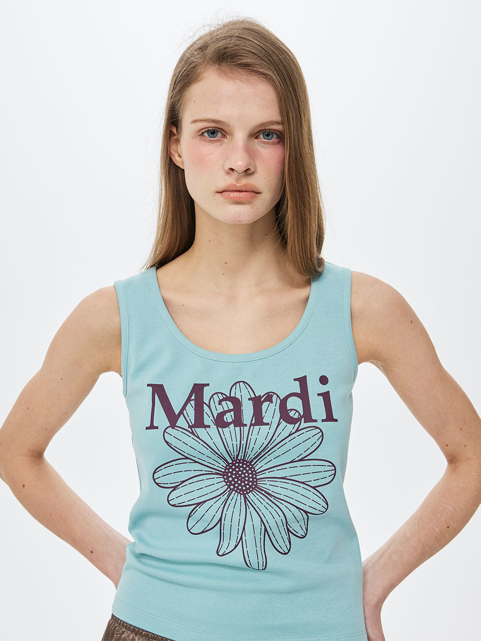 Mardi Mercredi - Tank Scoop Neck Flowermardi (Mint Plum) product image 1 | TRAB K-Fashion Australia