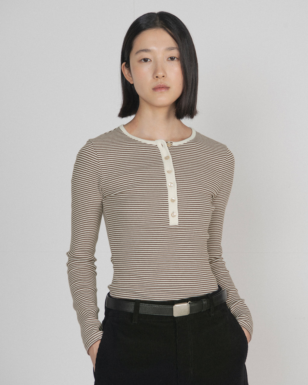 Brownyard - Henley Neck Long Sleeve (Brown Stripe) product image 1 | TRAB K-Fashion Australia