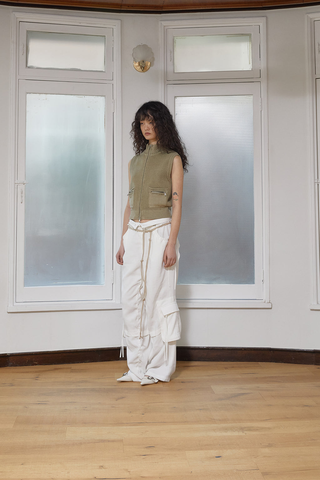 Matin Kim - Logo Point Washed Knit Vest (Light Khaki) product image 8 | TRAB K-Fashion Australia