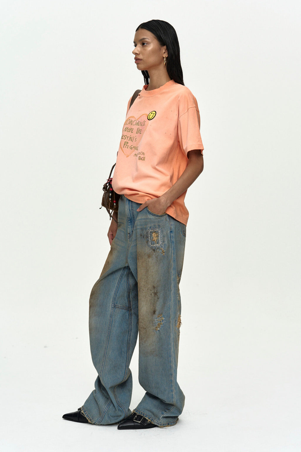 Andersson Bell - (essential) Unisex Spray Washed Heart Message T-Shirt (Orange) product image 3 | TRAB K-Fashion Australia