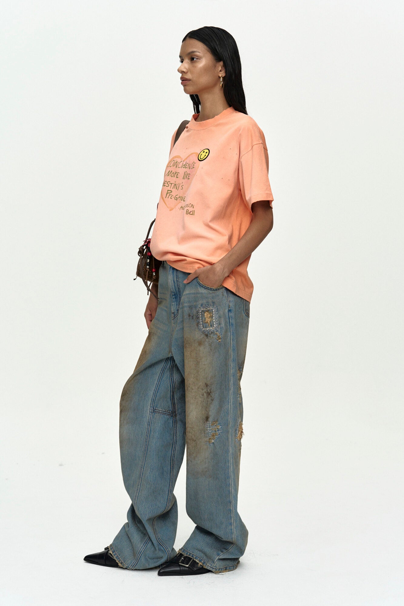 Andersson Bell - (essential) Unisex Spray Washed Heart Message T-Shirt (Orange) product image 3 | TRAB K-Fashion Australia