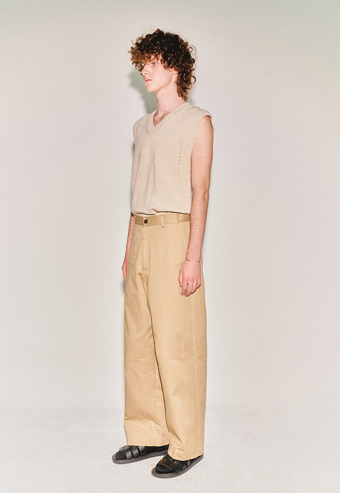 Tonywack - High-Twist Cotton No Tuck Wide Trousers (Beige) product image 2 | TRAB K-Fashion Australia