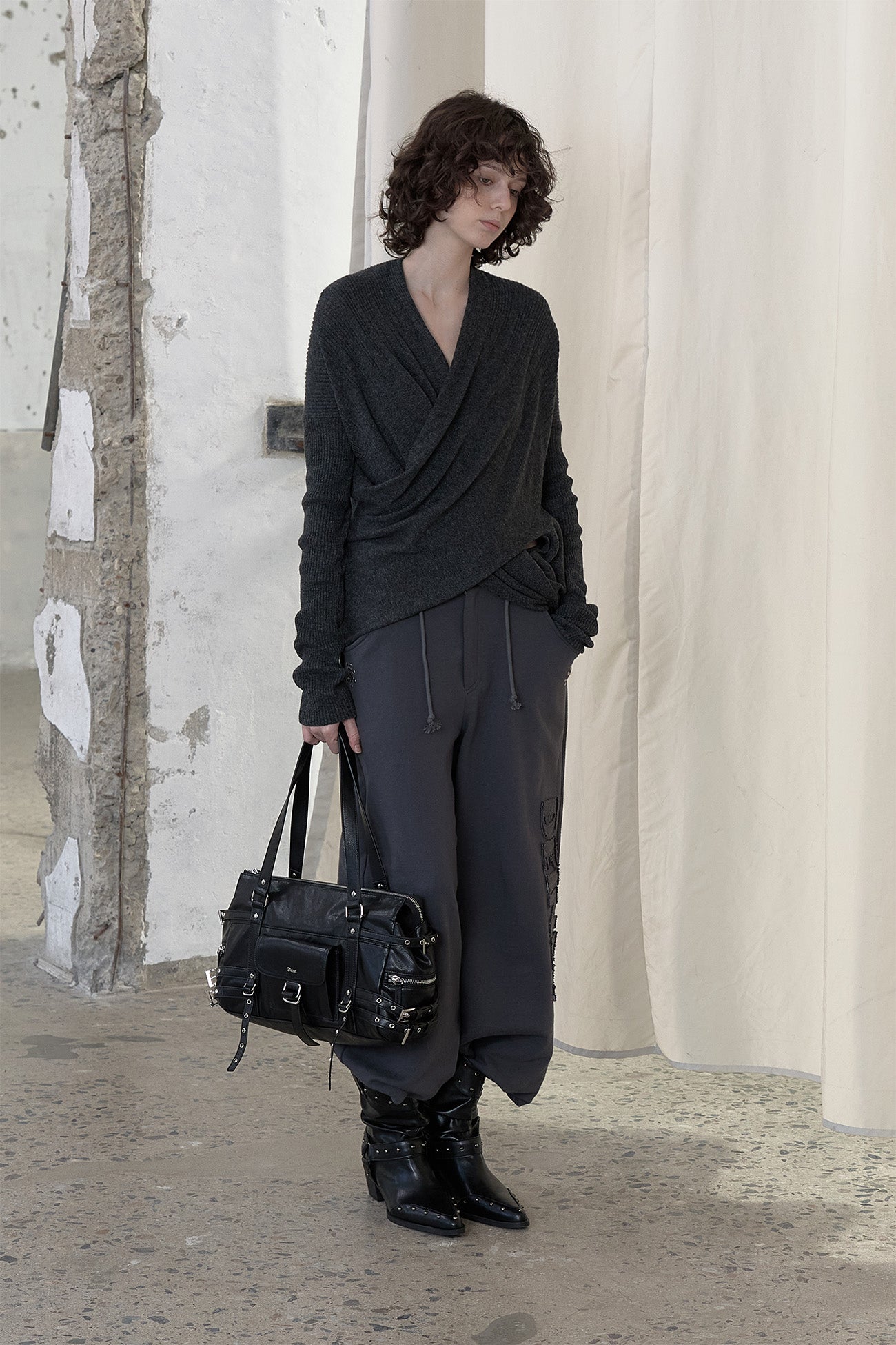 Deinet - Fluid Knit Drape Cardigan (Charcoal) product image 5 | TRAB K-Fashion Australia