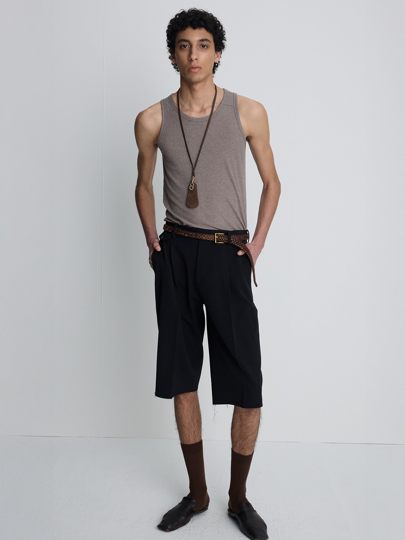 Tonywack - Raw-Cut Wool Pleated Tailored Shorts (Dark Navy) product image 1 | TRAB K-Fashion Australia