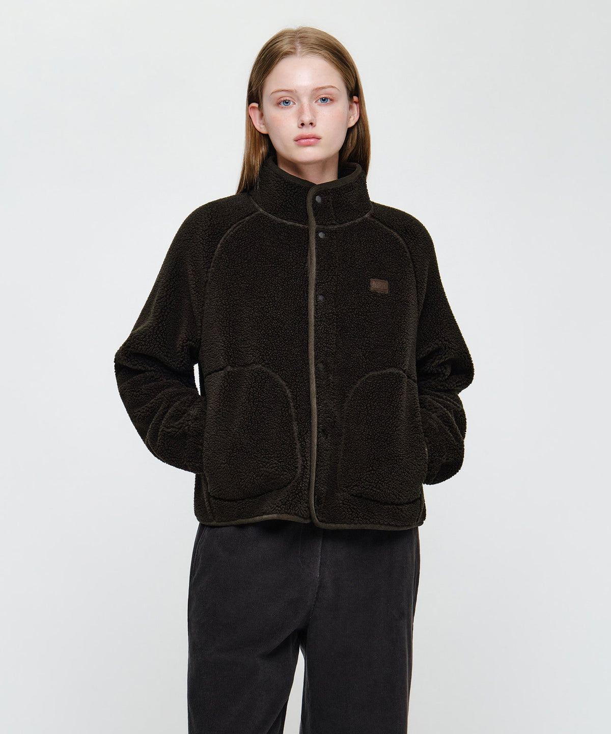 Marithe & Francois Girbaud - High Neck Fleece Jacket (Dark Brown) product image 1 | TRAB K-Fashion Australia