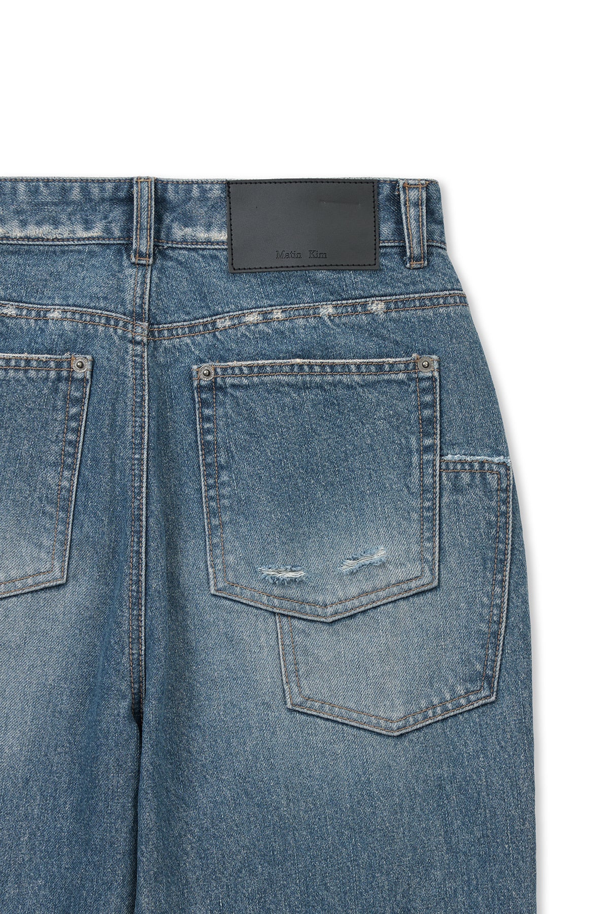 Matin Kim - Back Pocket Patch Destroyed Denim Pants (Blue) product image 4 | TRAB K-Fashion Australia