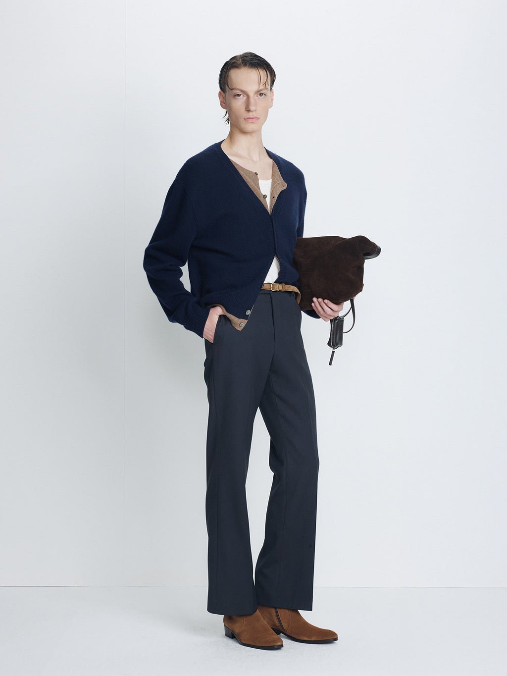Tonywack - Wool And Cashmere Layered Cardigan (Navy/Taupe) product image 3 | TRAB K-Fashion Australia