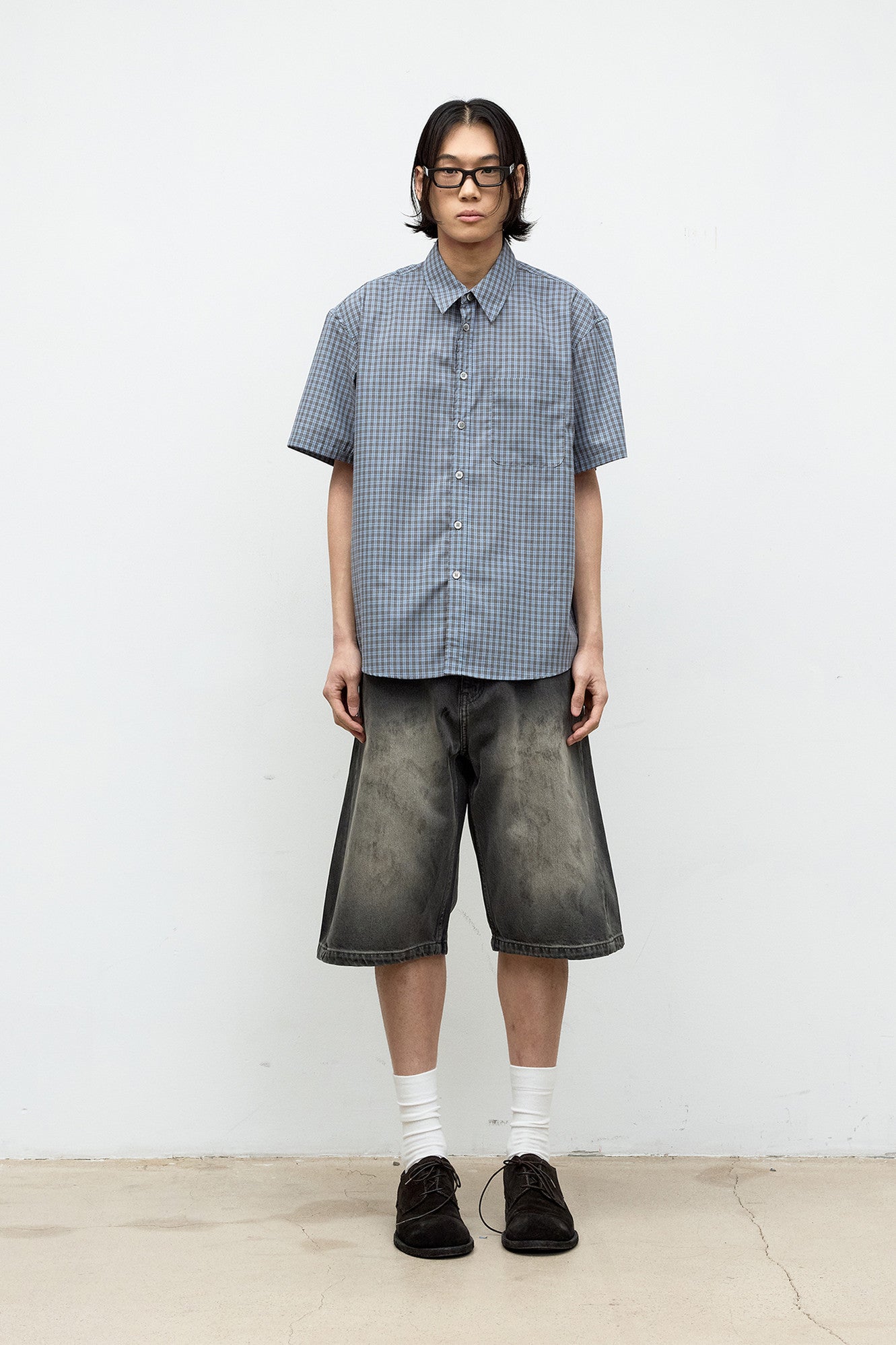 Coor - Cotton Blend Tartancheck Half Shirt (Blue Check) product image 2 | TRAB K-Fashion Australia