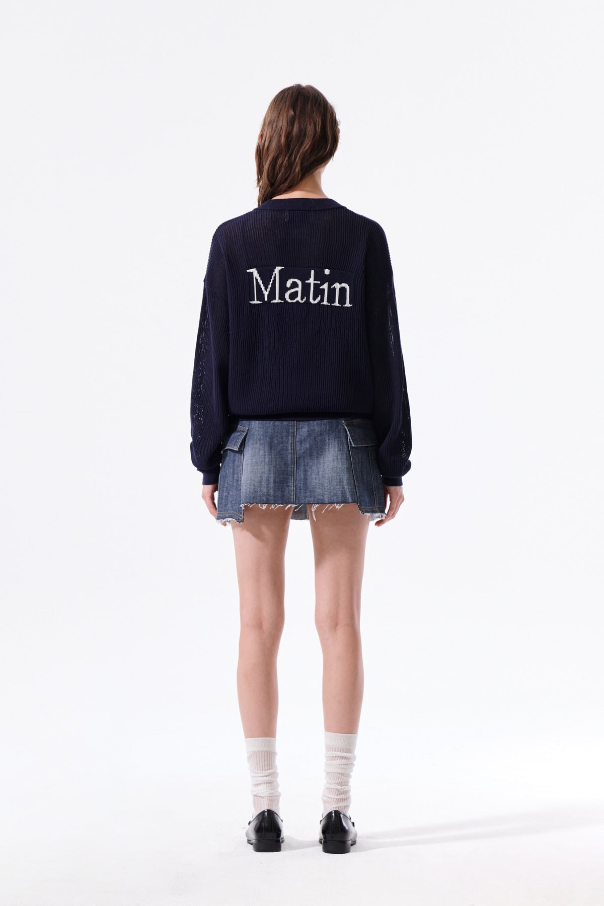 Matin Kim - Back Logo Jacquard Mesh Knit Zip Up (Navy) product image 9 | TRAB K-Fashion Australia