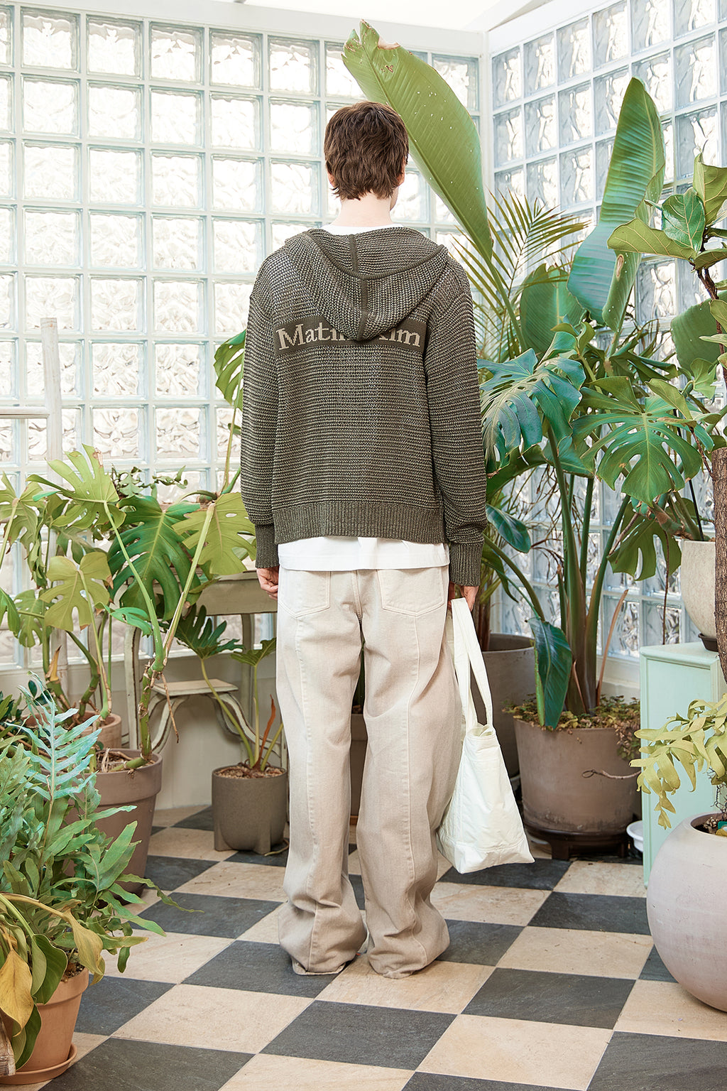 Matin Kim - Two Tone Mesh Knit Hoody Zip Up (Khaki) product image 15 | TRAB K-Fashion Australia
