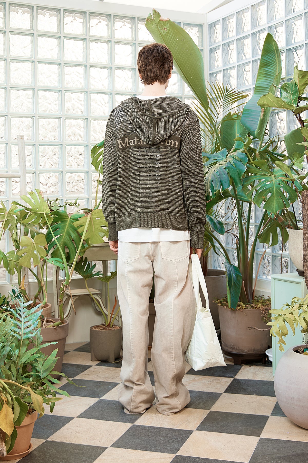Matin Kim - Two Tone Mesh Knit Hoody Zip Up (Khaki) product image 15 | TRAB K-Fashion Australia