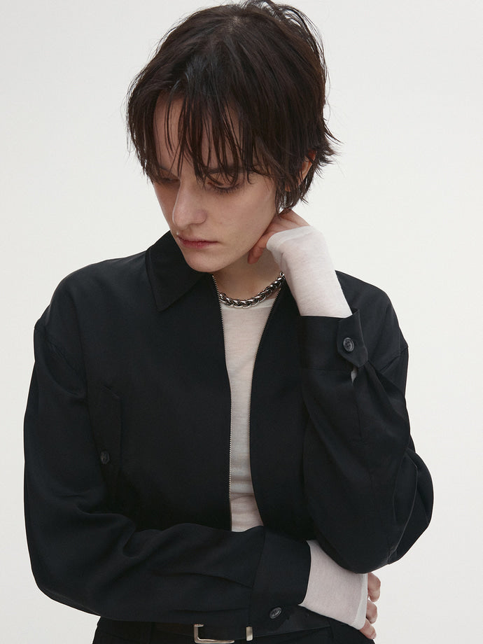 Tonywack - Satin Cropped Blouson Jacket (Black) product image 7 | TRAB K-Fashion Australia