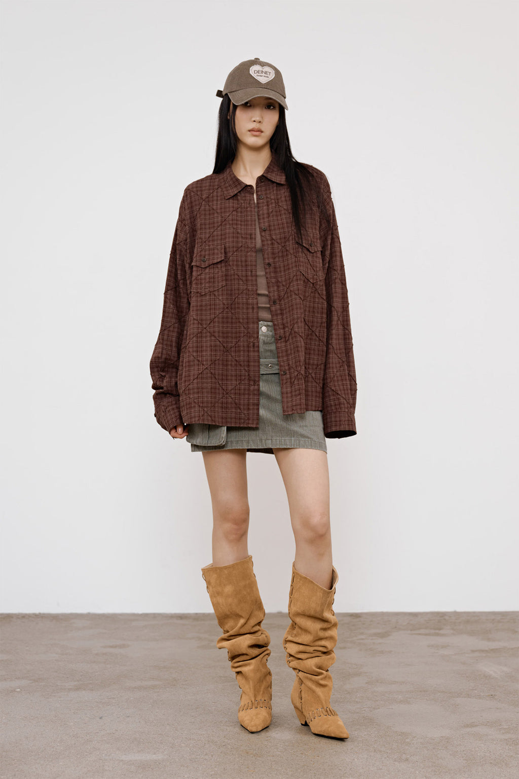 Deinet - Double Checkered Overfit Shirt (Brown) product image 5 | TRAB K-Fashion Australia