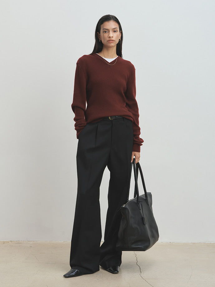 Tonywack - Super Fine Wool Ribbed V-Neck Sweater (Maroon) product image 3 | TRAB K-Fashion Australia