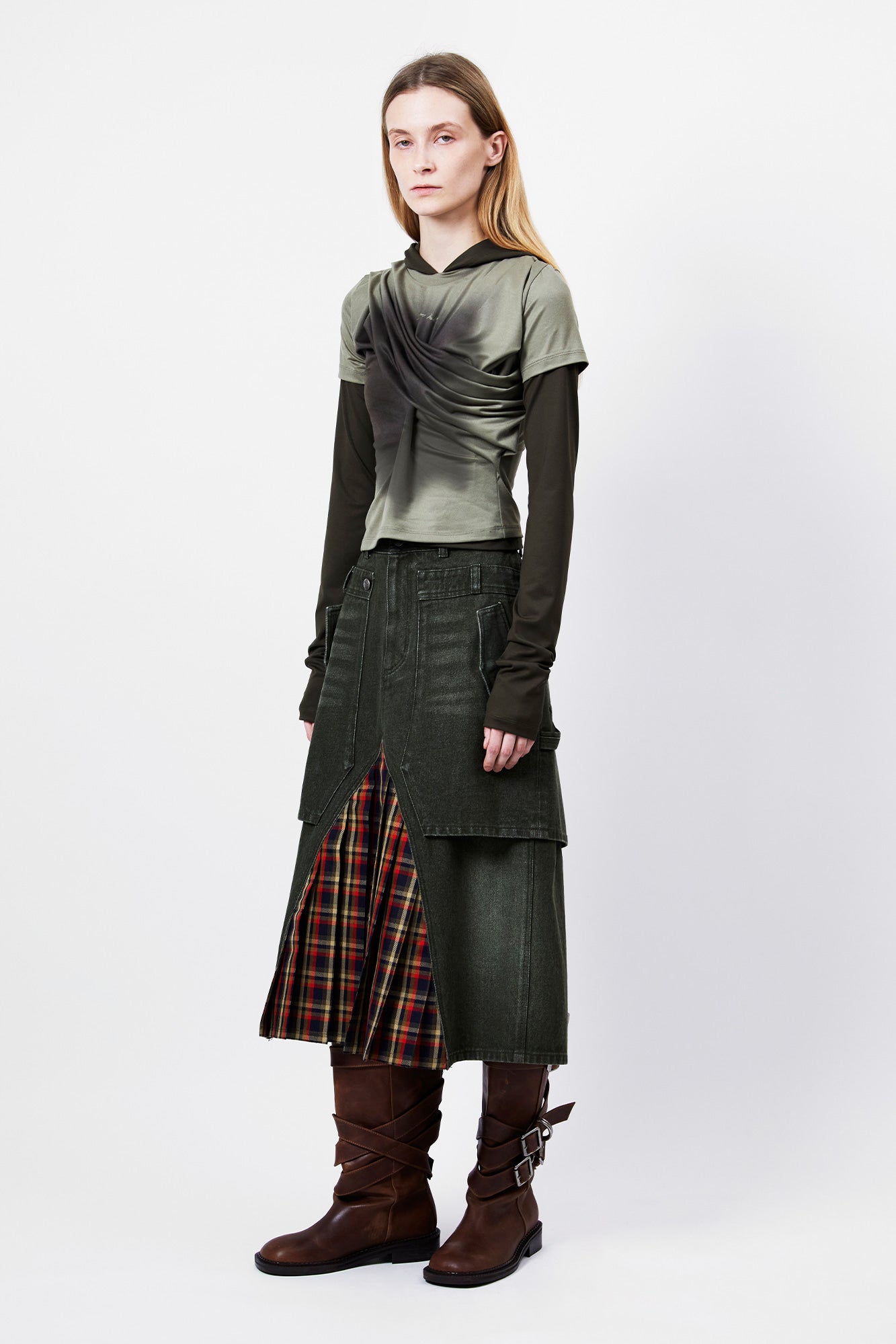 Andersson Bell - Gathered Hoodie Jersey Top (Khaki) product image 4 | TRAB K-Fashion Australia