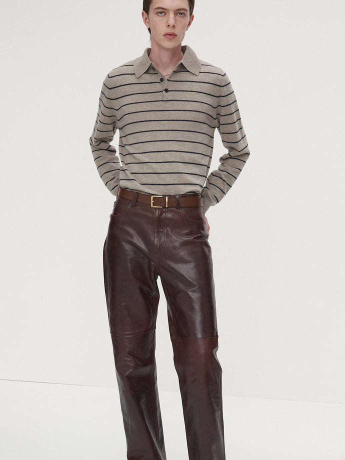 Tonywack - Super Fine Wool Stripe Polo Knit (Beige/Navy) product image 3 | TRAB K-Fashion Australia