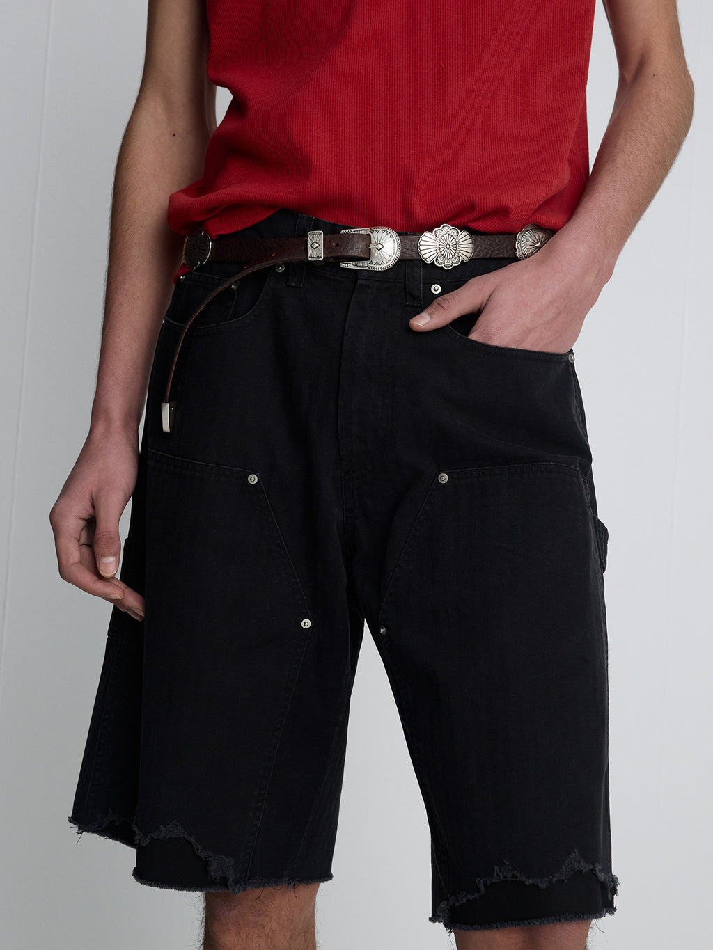 Tonywack - Hand Distressed Hbt Double Knee Shorts (Faded Black) product image 8 | TRAB K-Fashion Australia