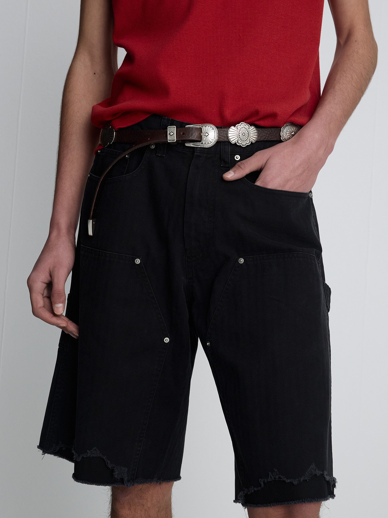 Tonywack - Hand Distressed Hbt Double Knee Shorts (Faded Black) product image 8 | TRAB K-Fashion Australia