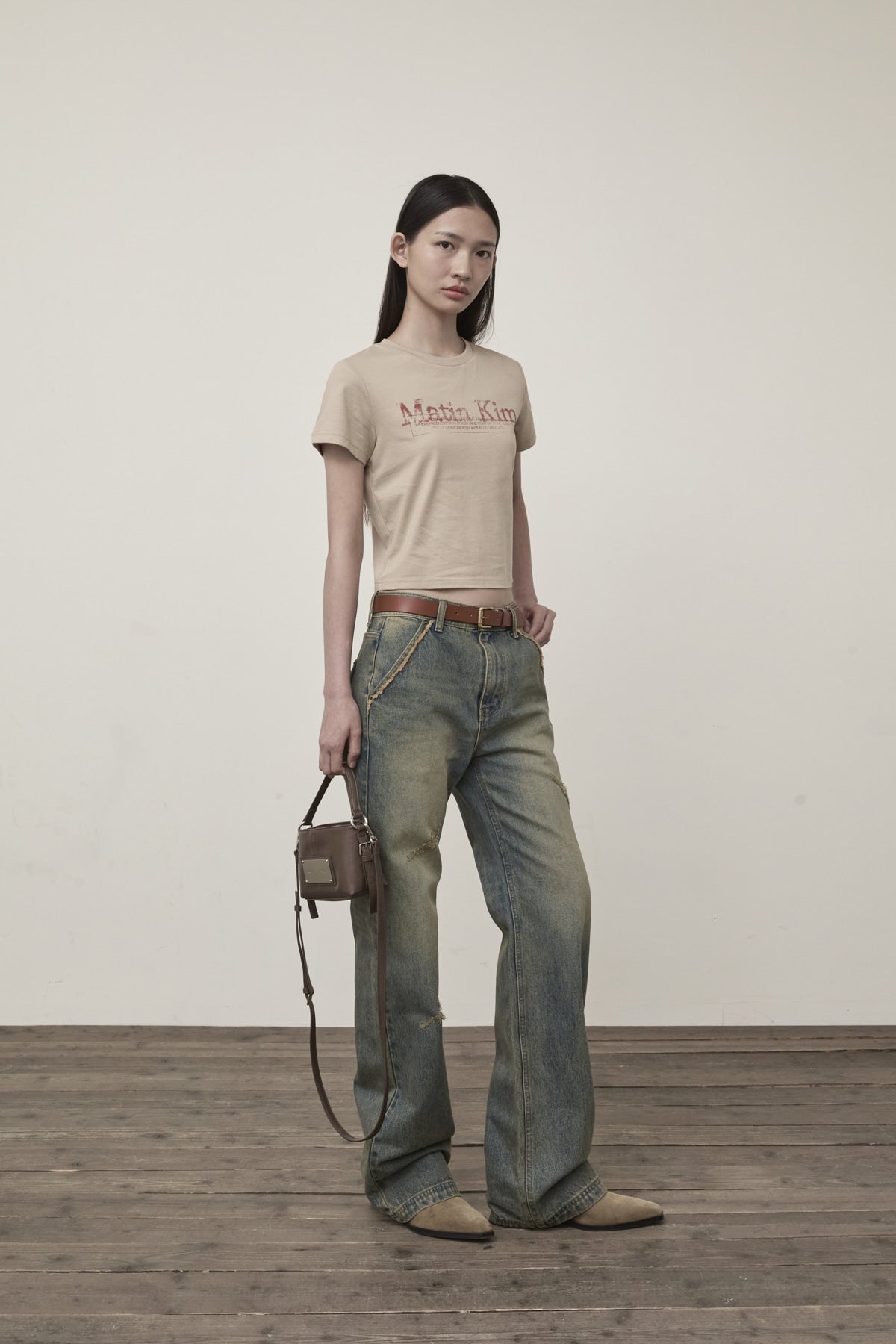 Matin Kim - Stamp Logo Graphic Crop Top (Beige) product image 10 | TRAB K-Fashion Australia