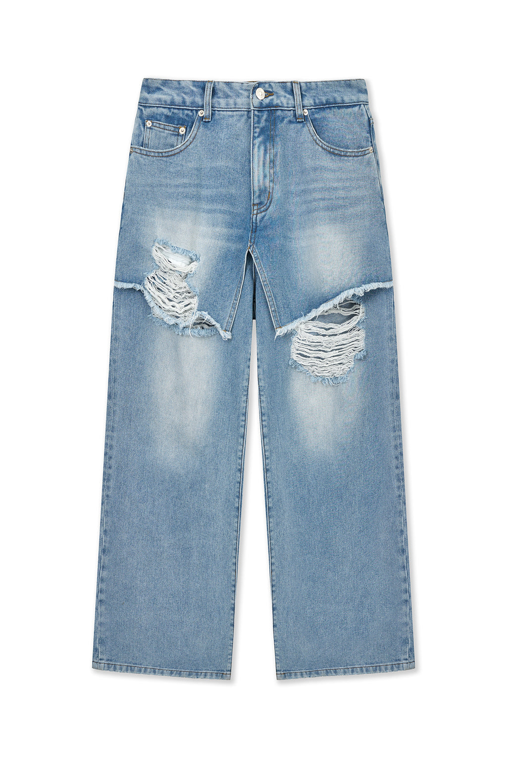 Matin Kim - Front Layered Distressed Denim Pants (Blue) product image 1 | TRAB K-Fashion Australia