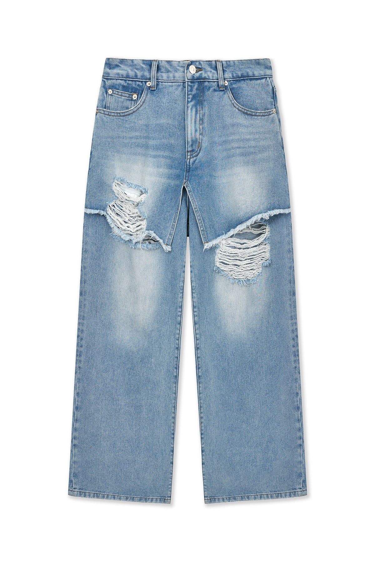 Matin Kim - Front Layered Distressed Denim Pants (Blue) product image 1 | TRAB K-Fashion Australia