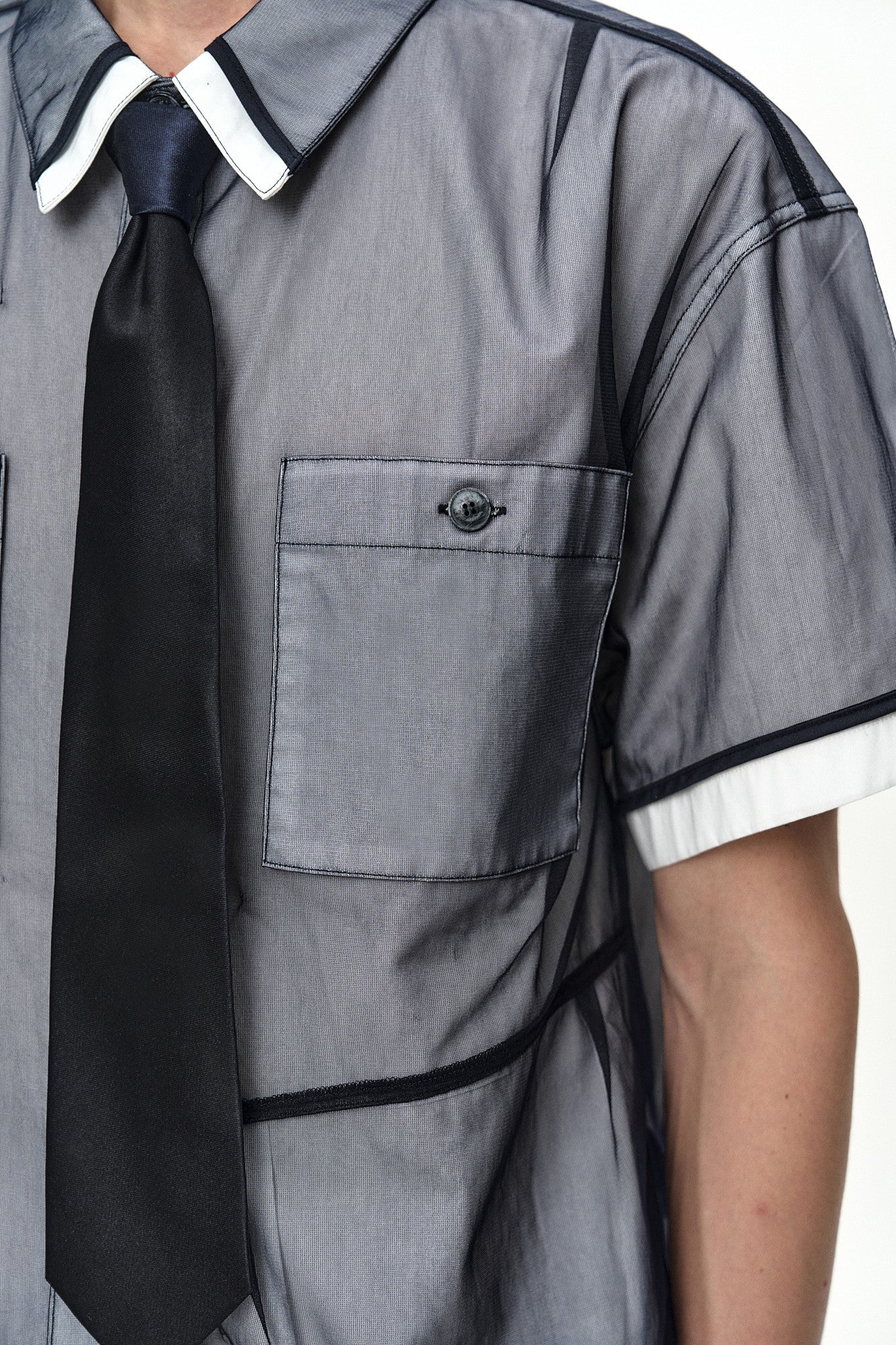 Andersson Bell - White Sheer Layered Shirt (White/Navy) product image 6 | TRAB K-Fashion Australia