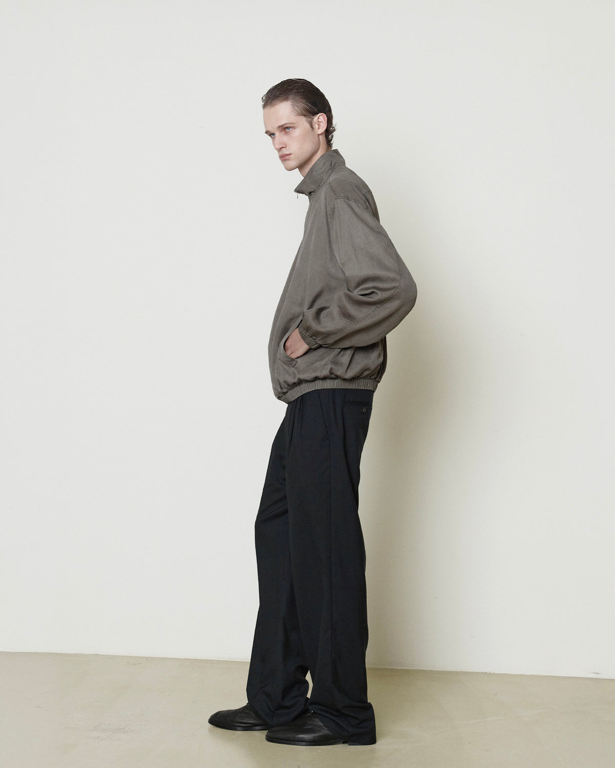 Brownyard - Washed Cupro Stand Collar Blouson (Charcoal) product image 2 | TRAB K-Fashion Australia