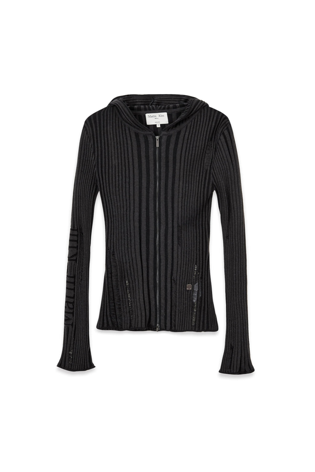 Matin Kim - Logo Point Damage Slim Hoody Cardigan (Charcoal) product image 1 | TRAB K-Fashion Australia