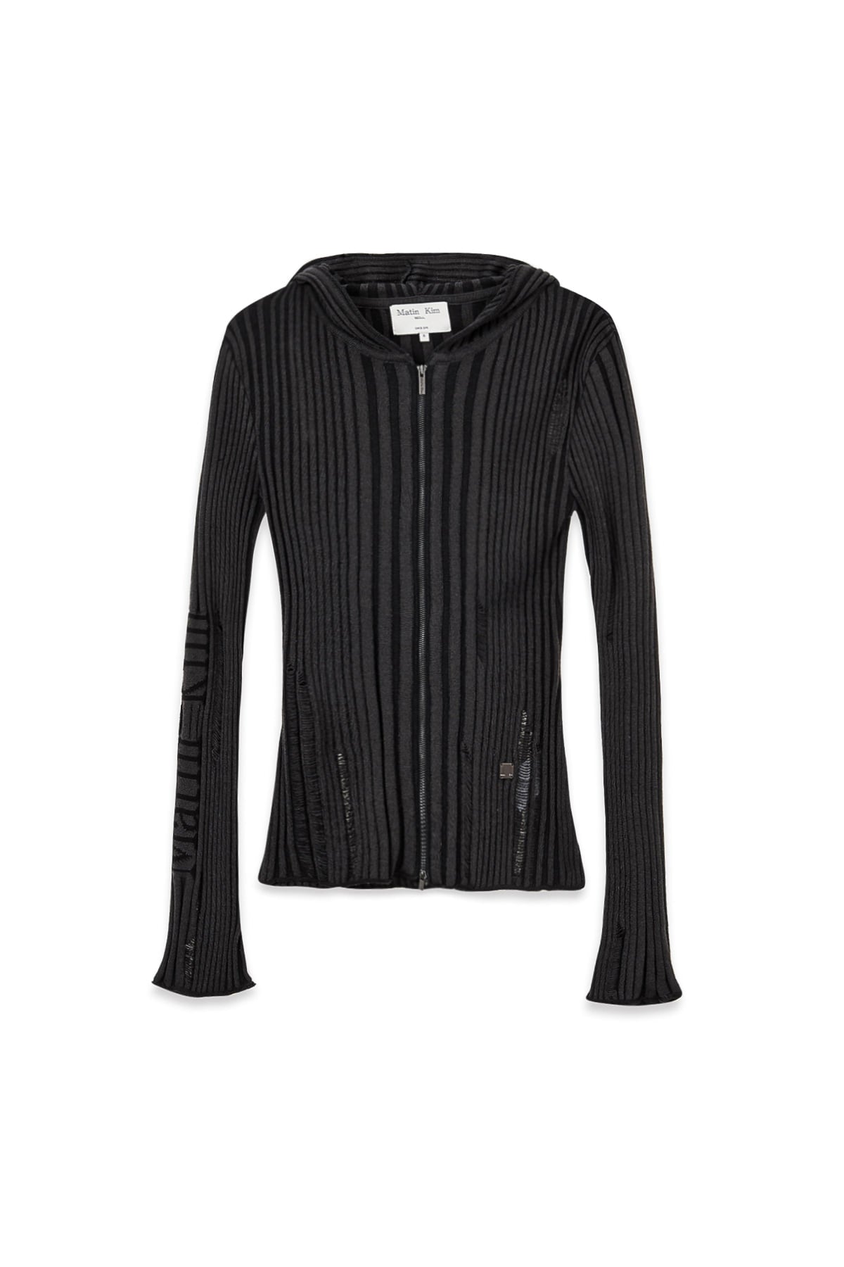 Matin Kim - Logo Point Damage Slim Hoody Cardigan (Charcoal) product image 1 | TRAB K-Fashion Australia