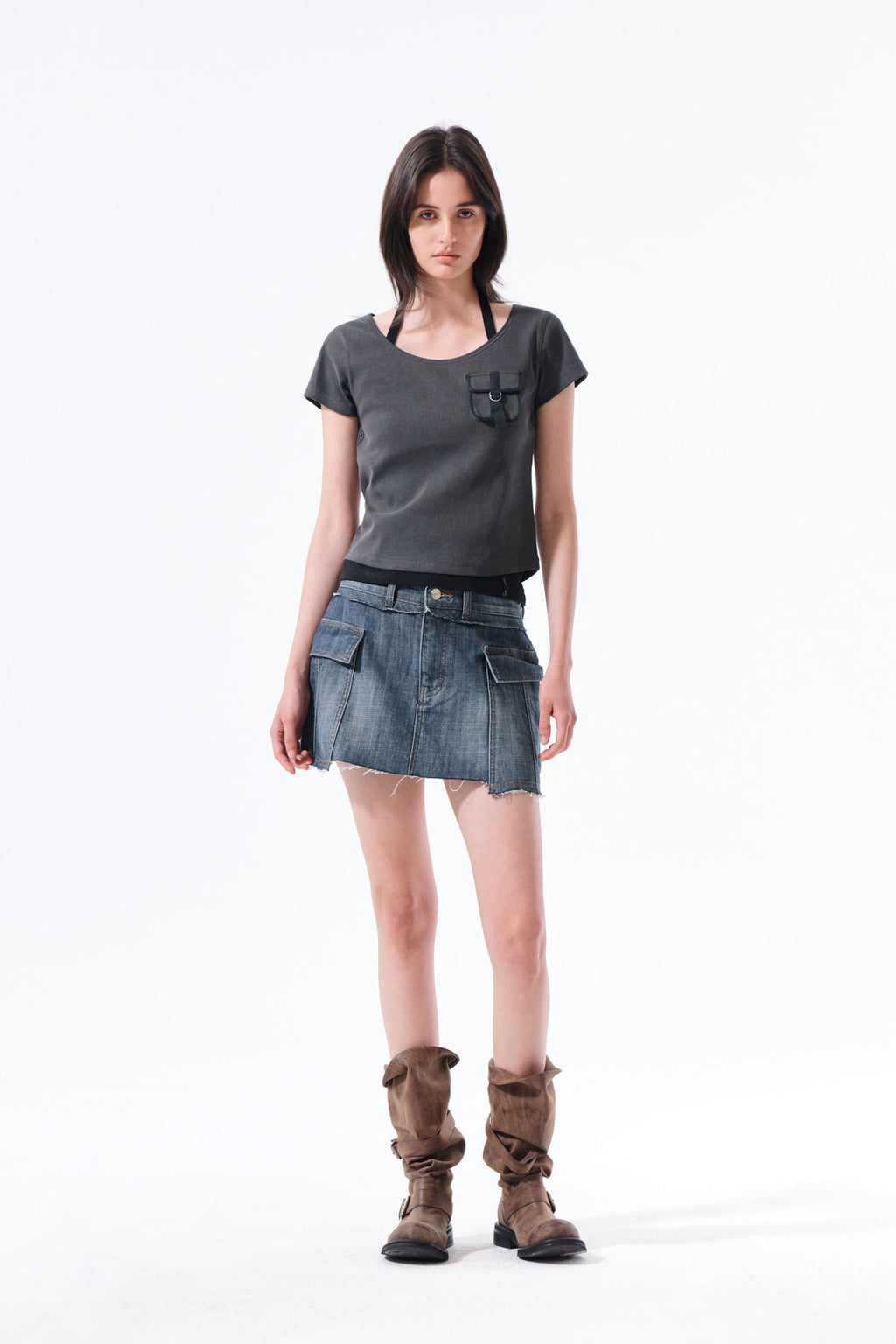 Matin Kim - Pocket Point Slim Fit Top (Charcoal) product image 9 | TRAB K-Fashion Australia